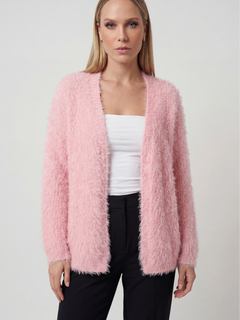 Women's Pink Acrylic Knit Button-Front Warm Cardigan Sweater