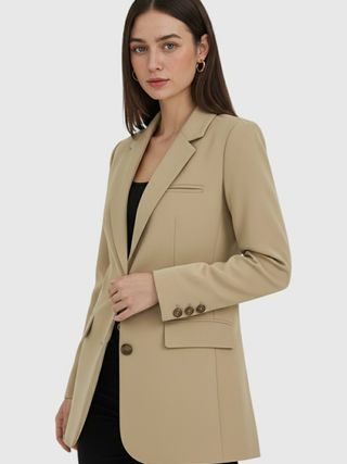 Women's Slim Fit Beige Blazer Jacket - Lightweight & Stylish