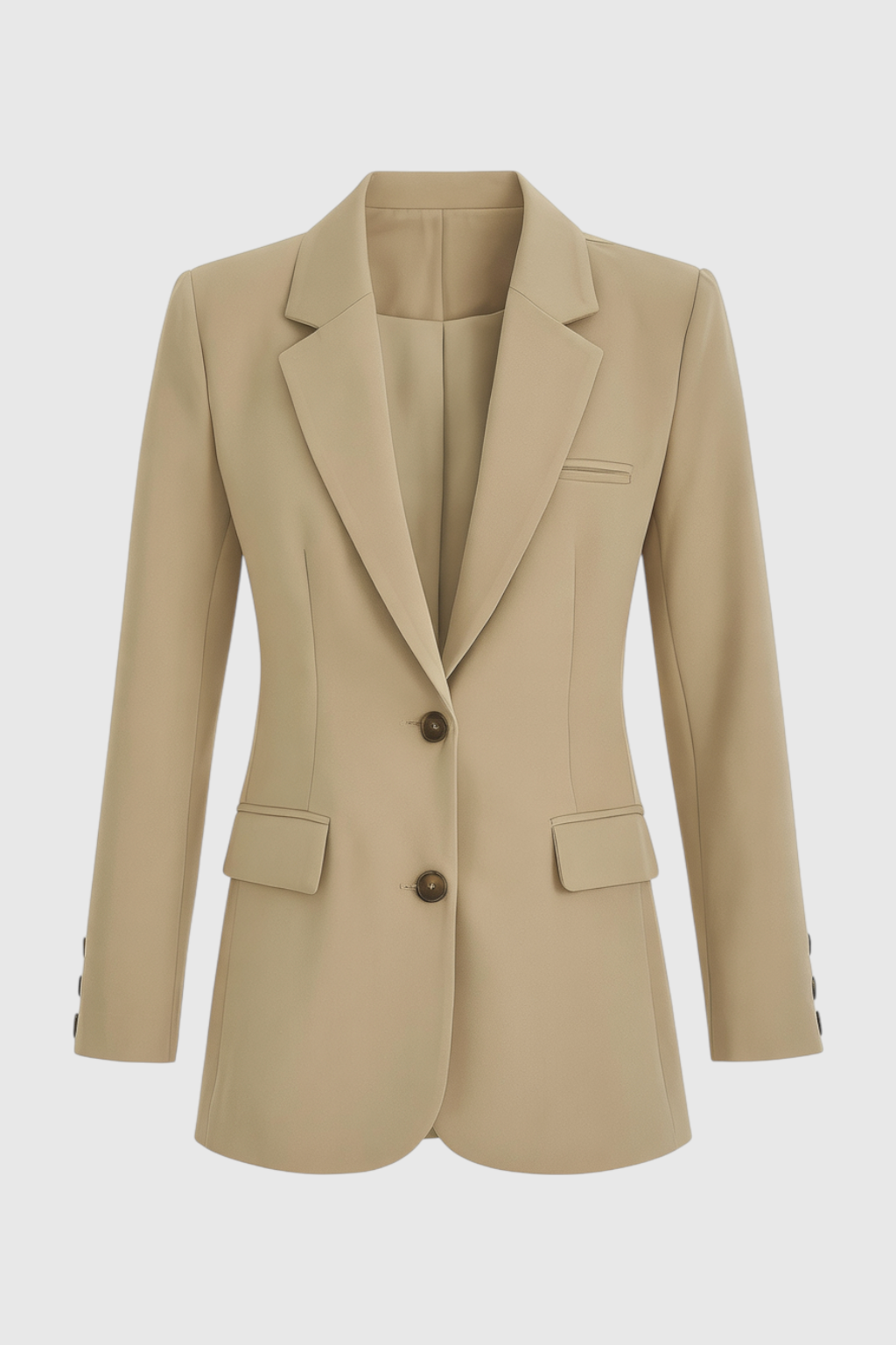 Coat : Women's Slim Fit Beige Blazer Jacket - Lightweight & Stylish in Beige van Vanda Liamo