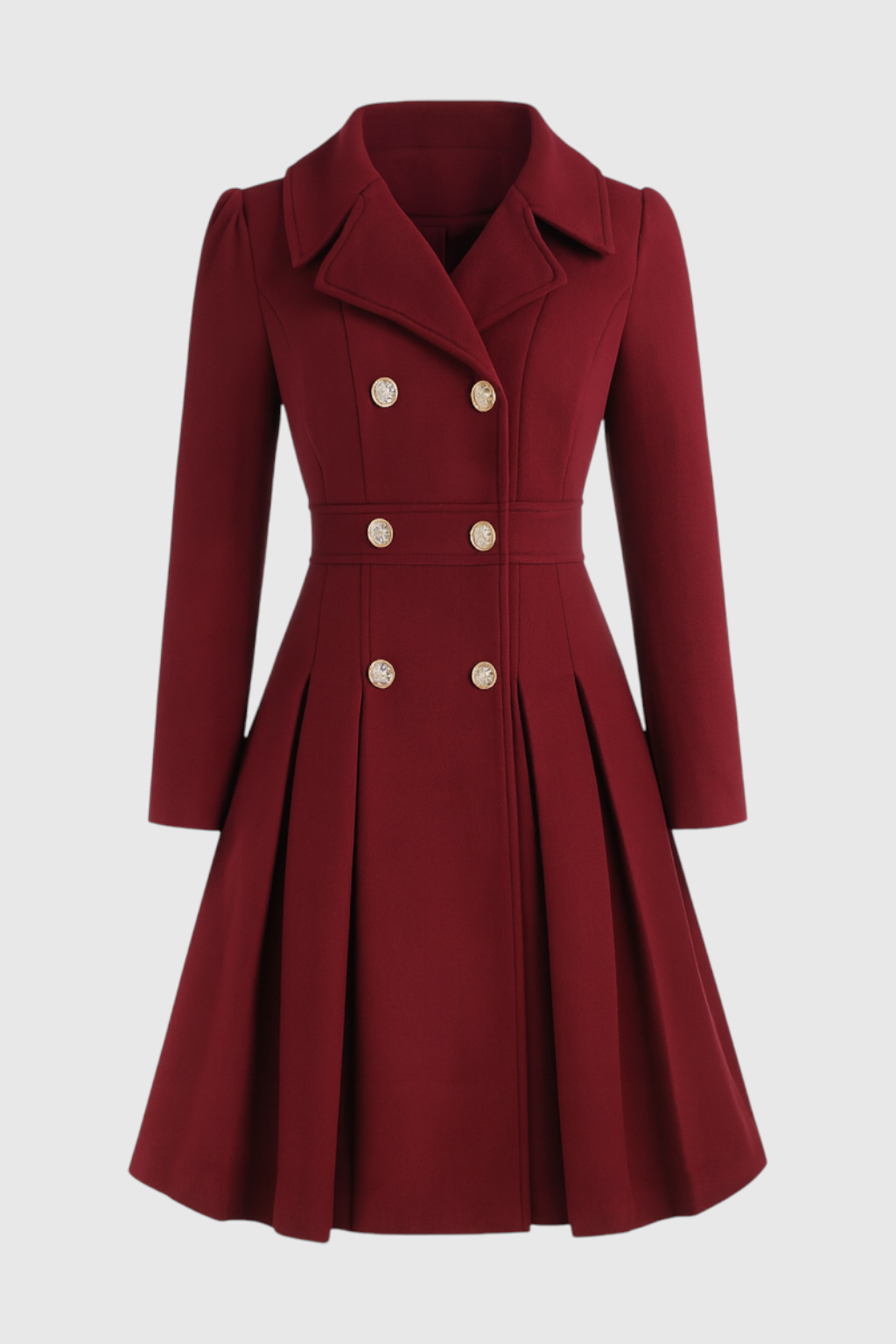 Coat : Women's Burgundy Wool Blend Trench Coat - Warm Winter Jacket in Burgundy van Vanda Liamo