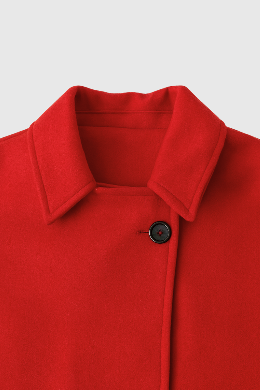 Coat : Women's Red Loose Fit Casual Coat in van Vanda Liamo