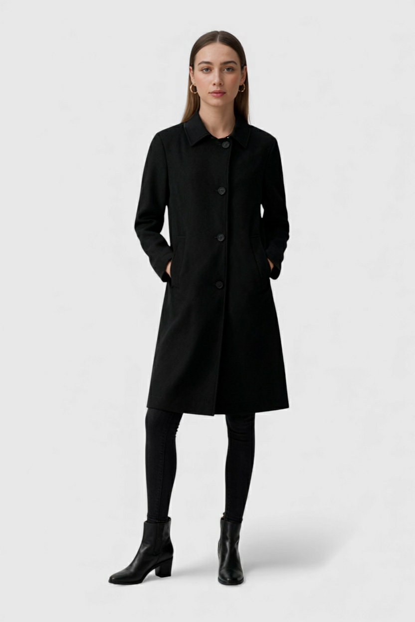 Coat : Women's Black Loose Fit Casual Coat in van Vanda Liamo
