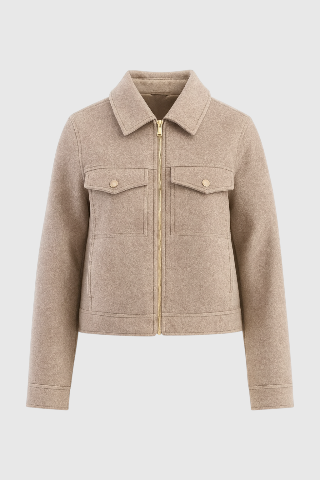 Jacket : Women's Beige Soft Zip-Up Jacket in Beige van Vanda Liamo