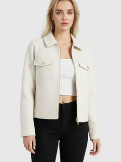 Women's White Soft Fleece Zip-Up Jacket - Cozy & Lightweight