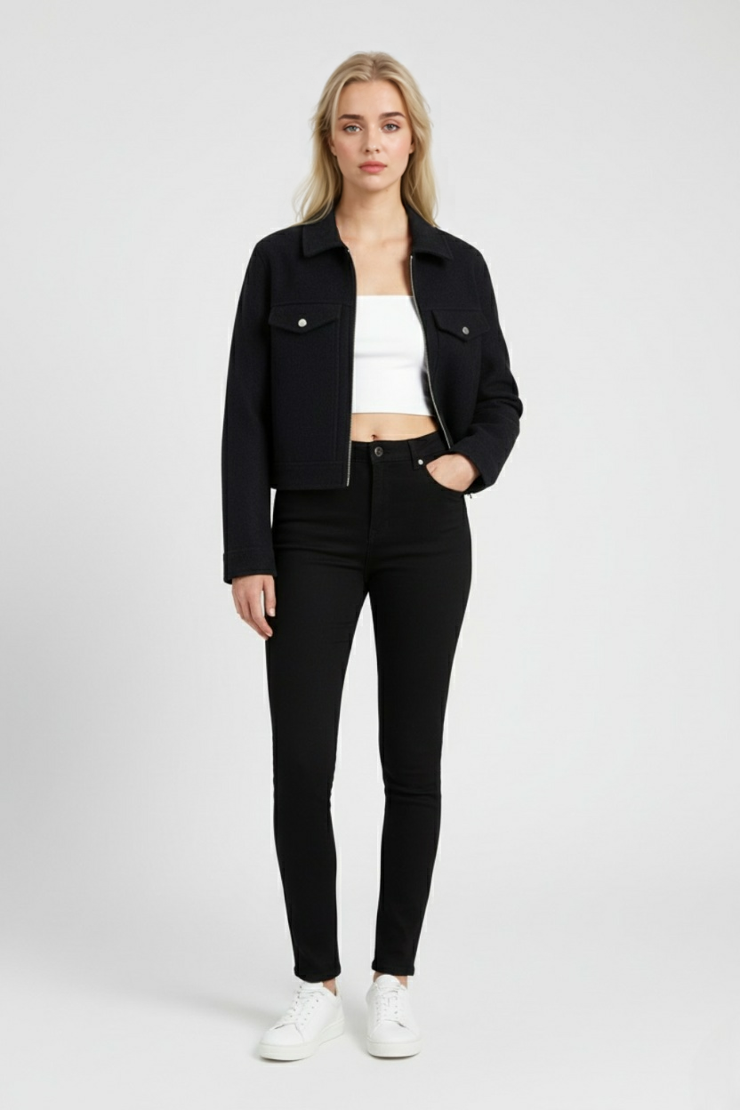 Jacket : Women's Black Soft Zip-Up Jacket in van Vanda Liamo