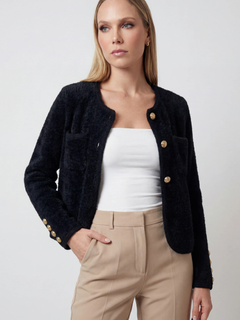 Women's Soft Crew Neck Black Cardigan