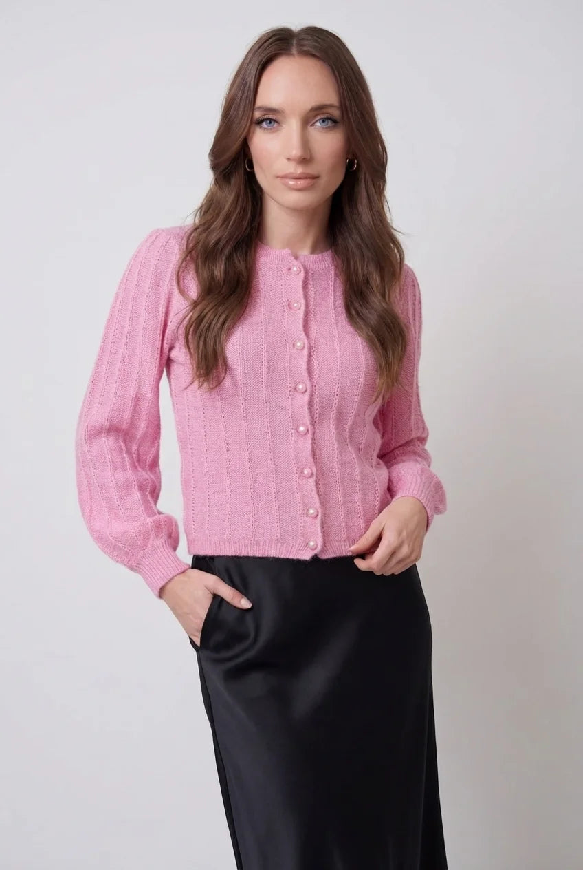 Cardigan : Women's Soft Pink Knit Cardigan in van Vanda Liamo
