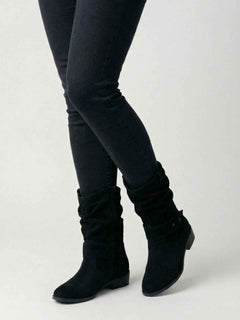 Women's Black Suede Retro Ankle Boots - Classic Style