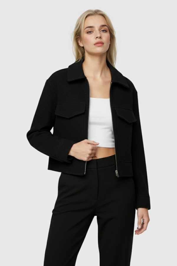Women's Black Full-Zip Fleece Jacket - Warm & Comfortable Outerwear