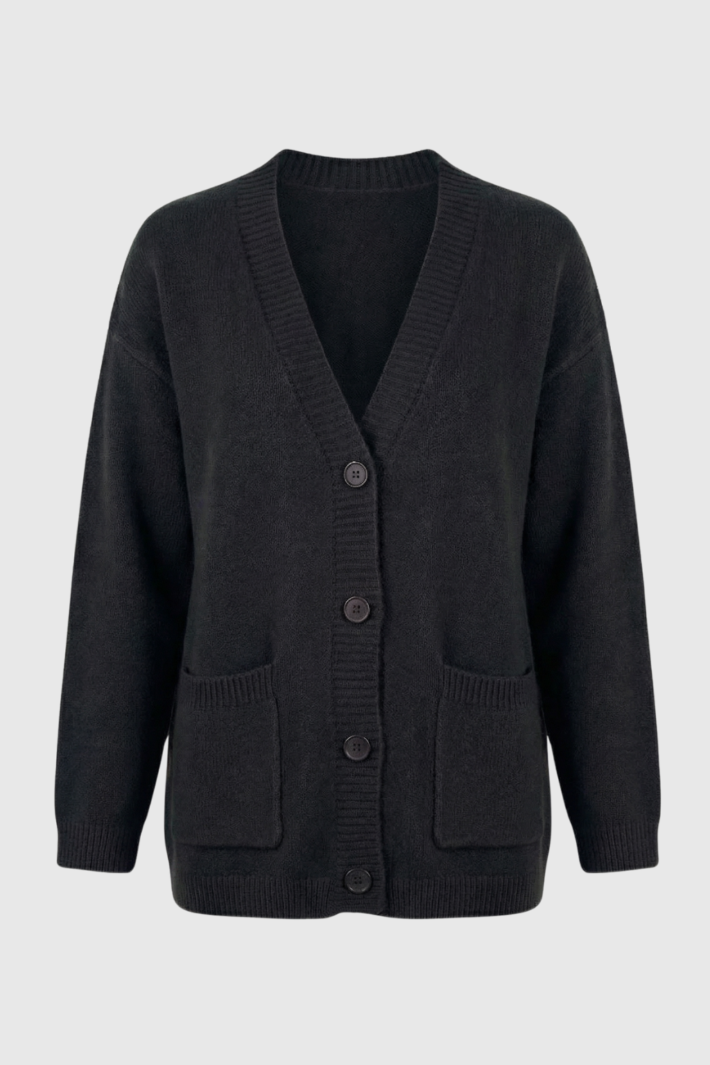 Cardigan : Women's Black V-Neck Knit Cardigan in Black van Vanda Liamo