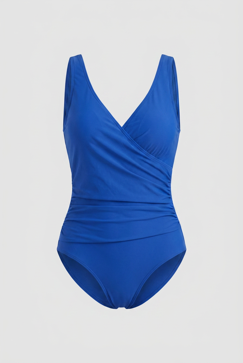 Swimwear : Dark Blue Wrap Swimsuit - Slimming Ruched One-Piece in Dark Blue van Vandaliamo