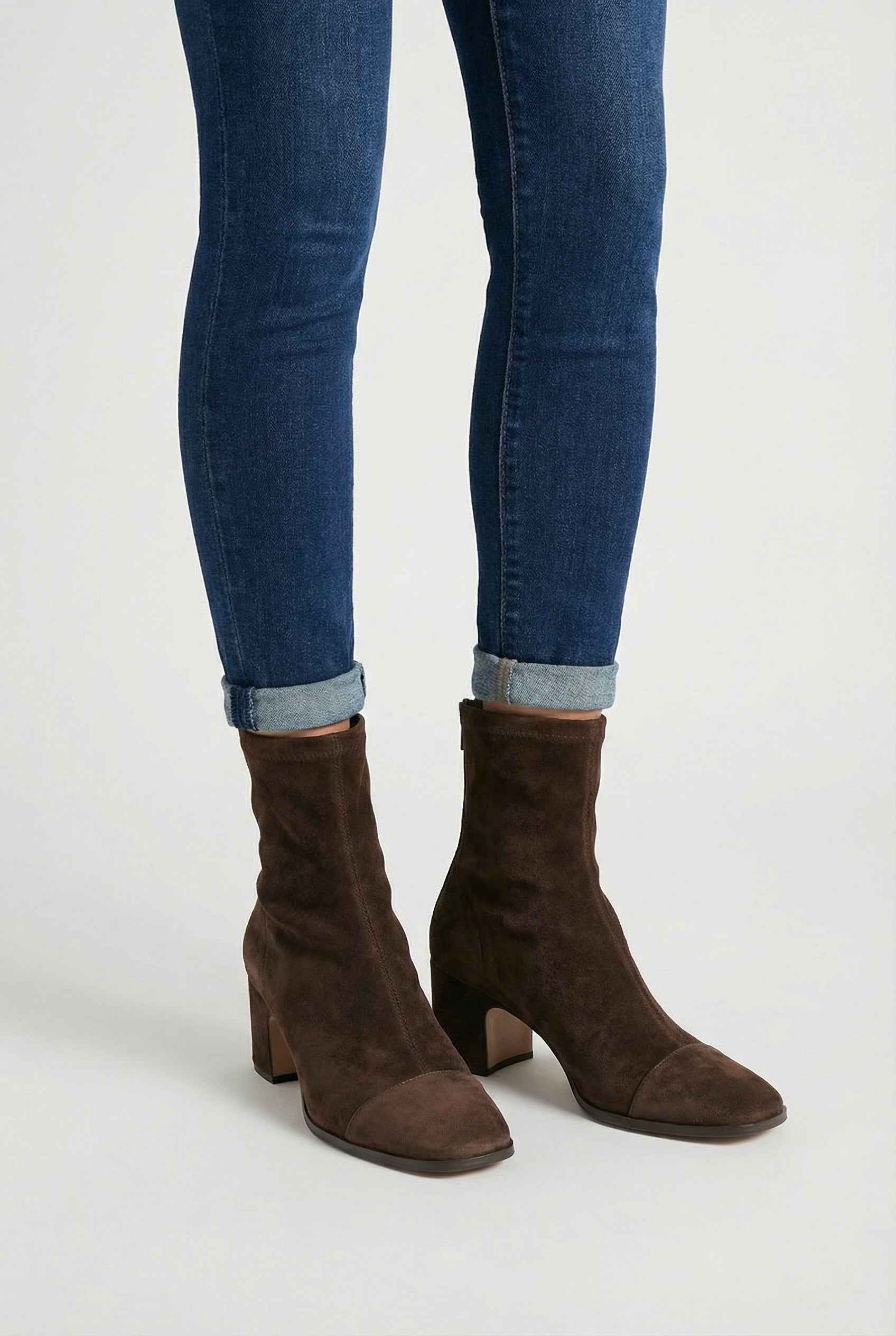 Women's Boots : Women's Dark Brown Mid-Calf Heeled Boots - Faux Leather in van Vanda Liamo