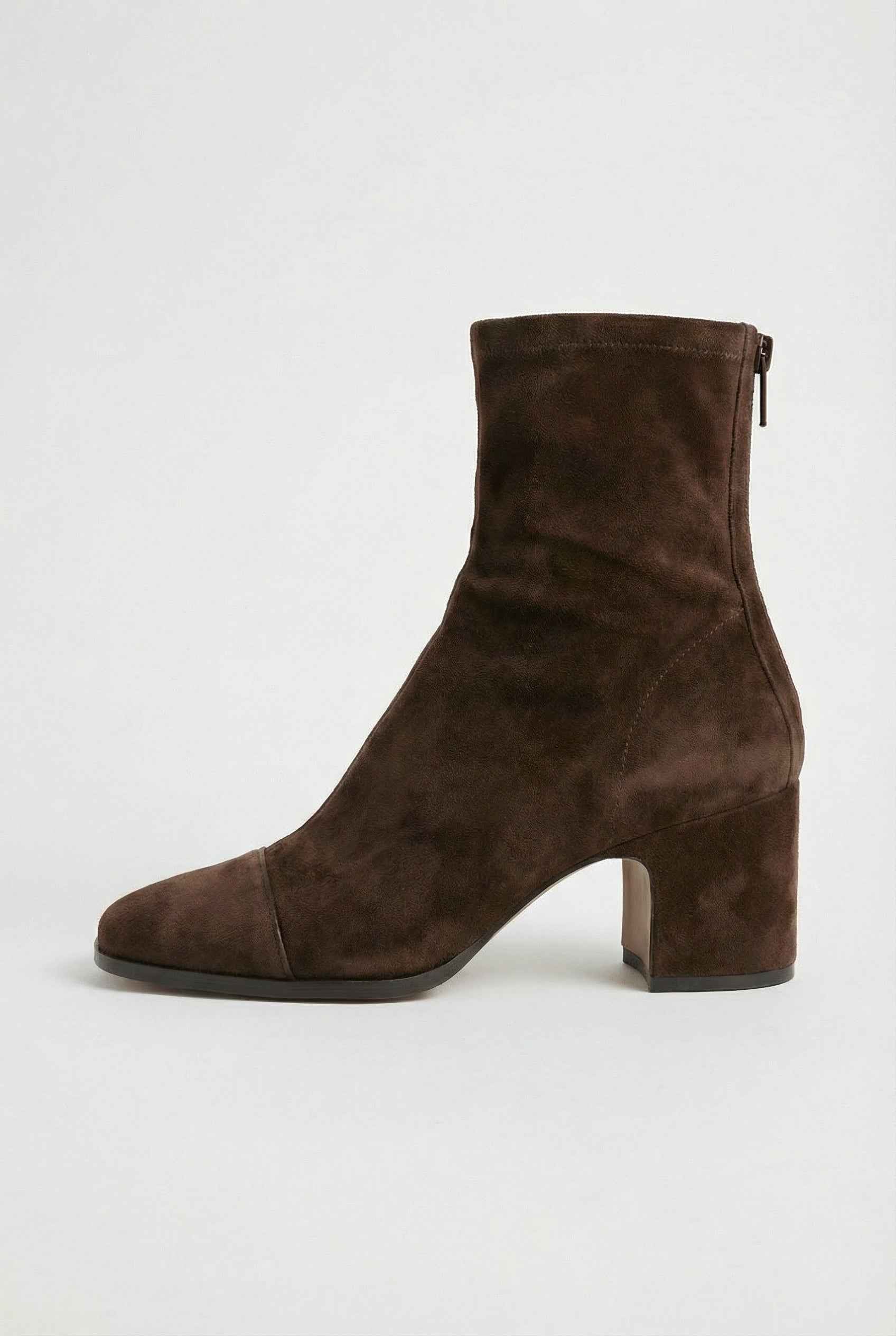 Women's Boots : Women's Dark Brown Mid-Calf Heeled Boots - Faux Leather in van Vanda Liamo