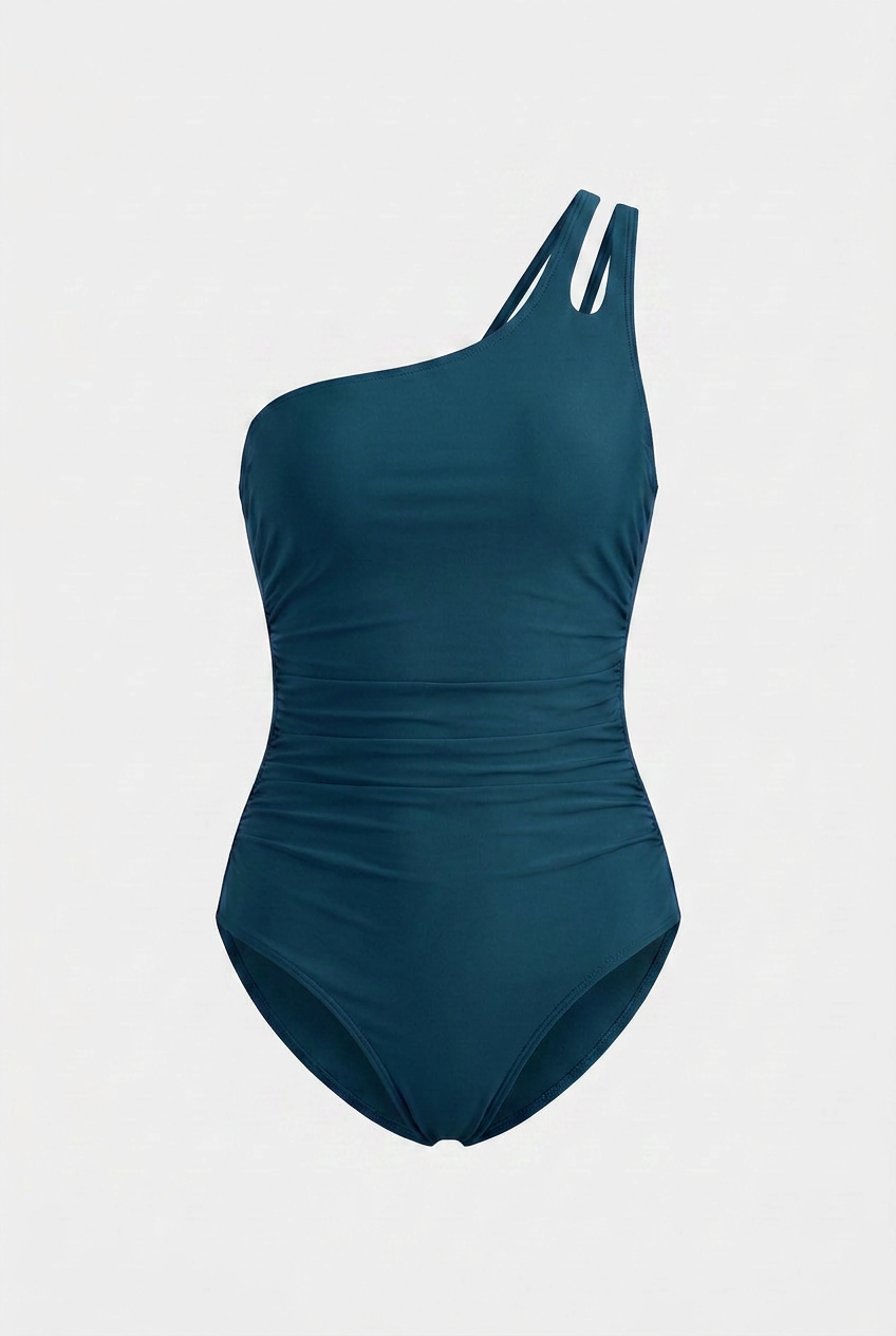 Swimwear : Deep Teal Green Ruched One-Piece – Earthy Jewel Tone Swimwear in Dark Green van Vandaliamo