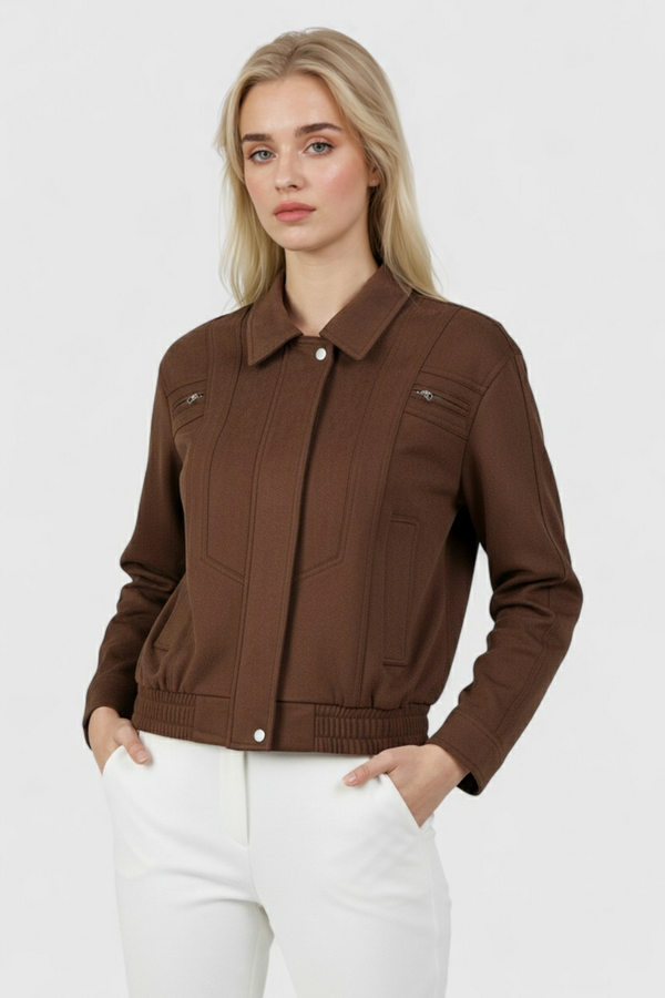 Chaqueta bomber de cuero sintético marrón oscuro para mujer - S, M, L, XL