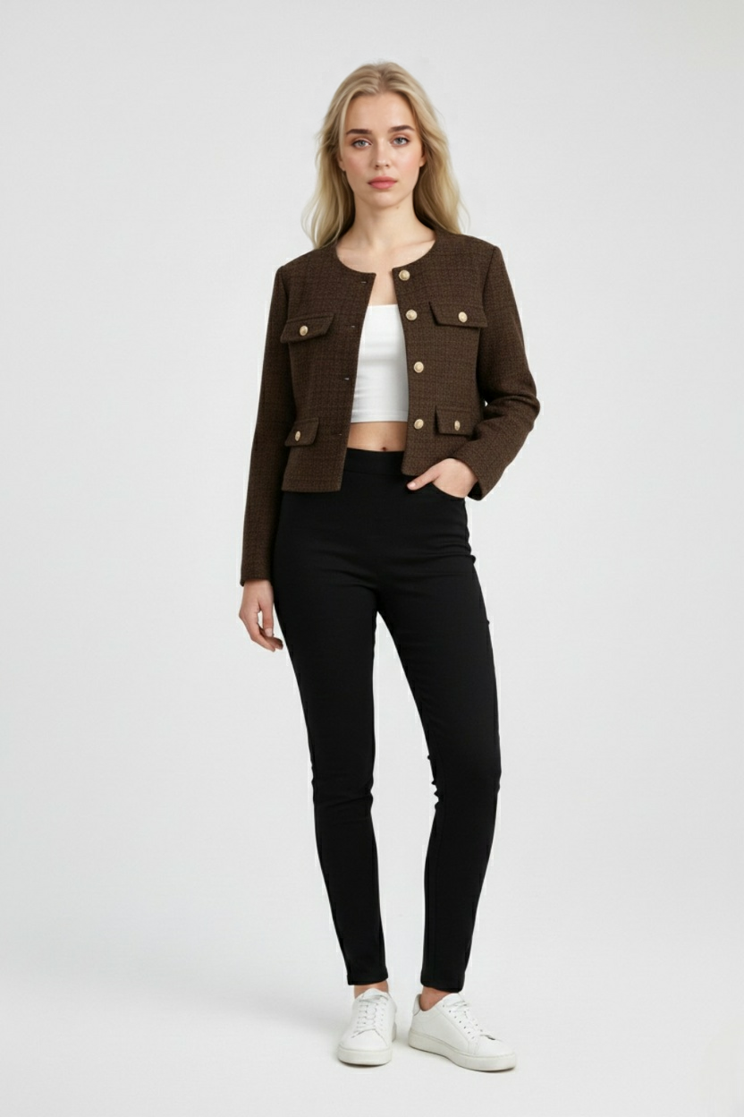 Jacket : Women's Dark Brown Winter Short Jacket in van Vanda Liamo