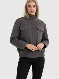 Dark Gray Bomber Jacket with Stand Collar