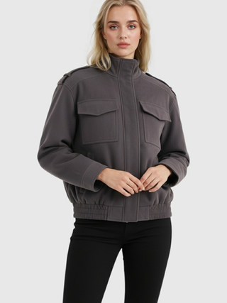 Dark Gray Bomber Jacket with Stand Collar