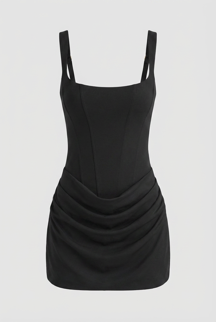 Dress : Women's Black Snatched Fit Hourglass Mini Dress - Perfect for Summer Parties (Small) in Black van Vanda Liamo