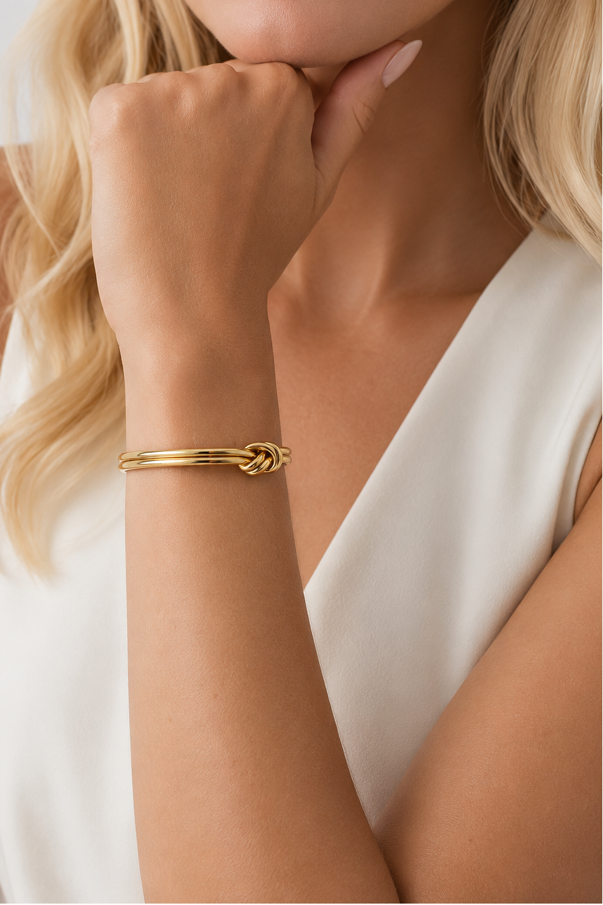 Elegant Gold Knot Cuff Bangle - Waterproof & Effortlessly Chic