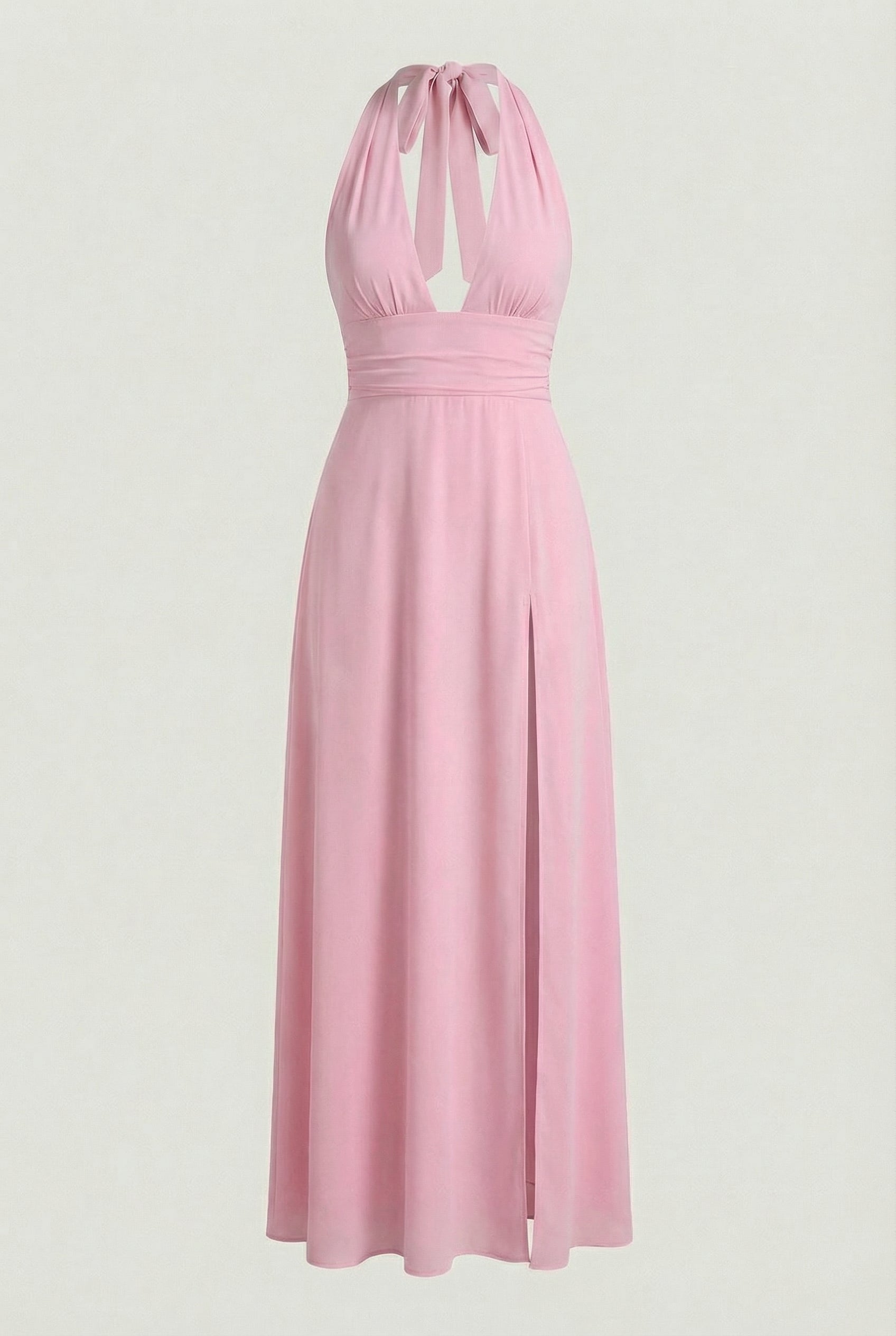 Maxi Dresses : Women's Pink Halter Neck Maxi Dress - Flowy & Elegant for Summer in Pink van Vanda Liamo