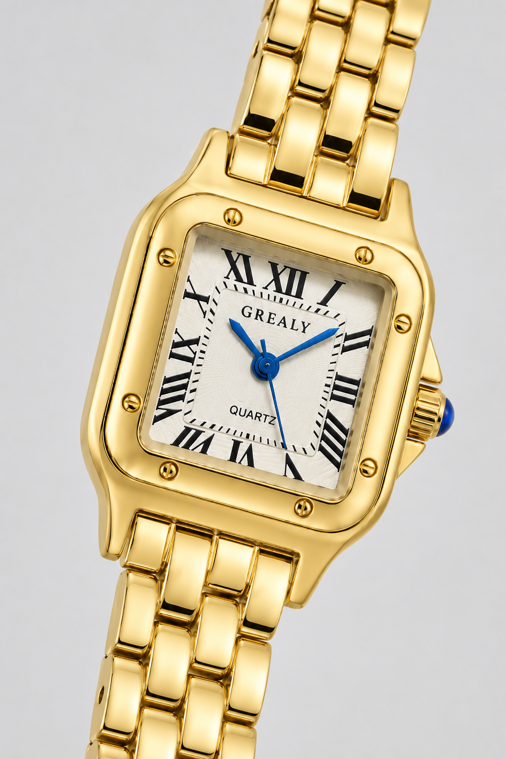 Elegant Square Link Watch – Roman Numeral Dial with High-Shine Finish