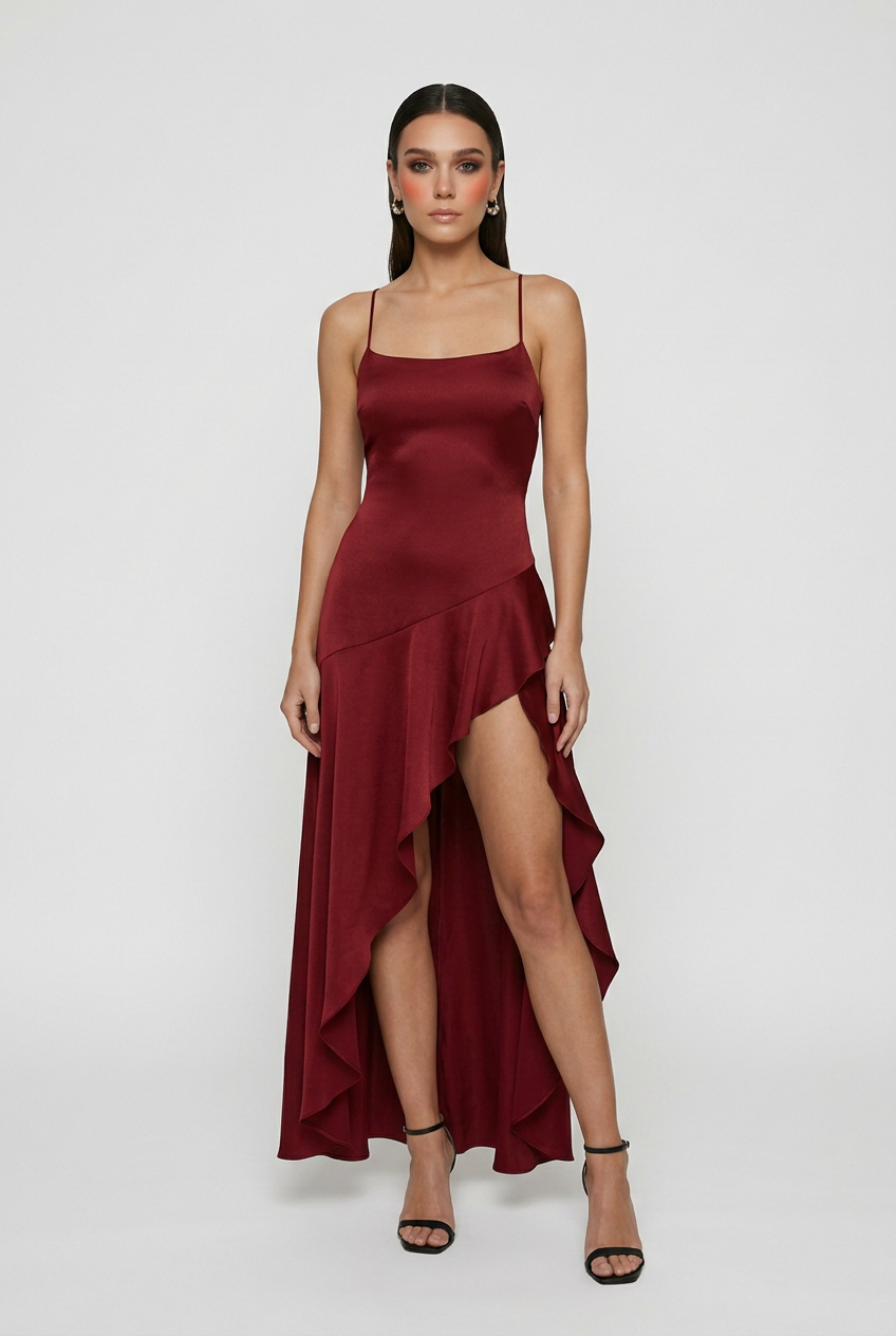 Maxi Dresses : Women's Wine Red Lace-Up Backless Formal Maxi Evening Gown Dress in van Vanda Liamo