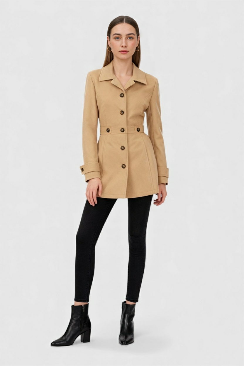 Coat : Mid-Length Khaki Winter Coat in van Vanda Liamo