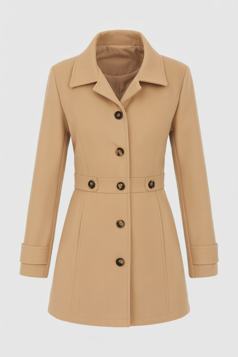 Coat : Mid-Length Khaki Winter Coat in Khaki van Vanda Liamo