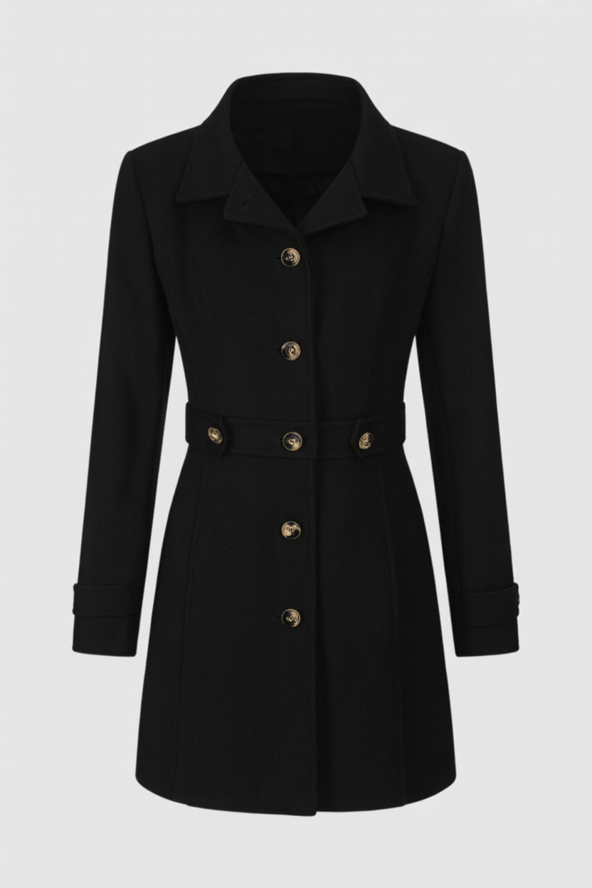Coat : Mid-Length Black Winter Coat in Black van Vanda Liamo