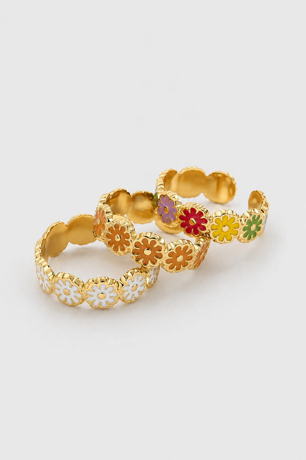 Enamel Daisy Sculpted Open Ring – Vibrant Floral Band & Playful Chic