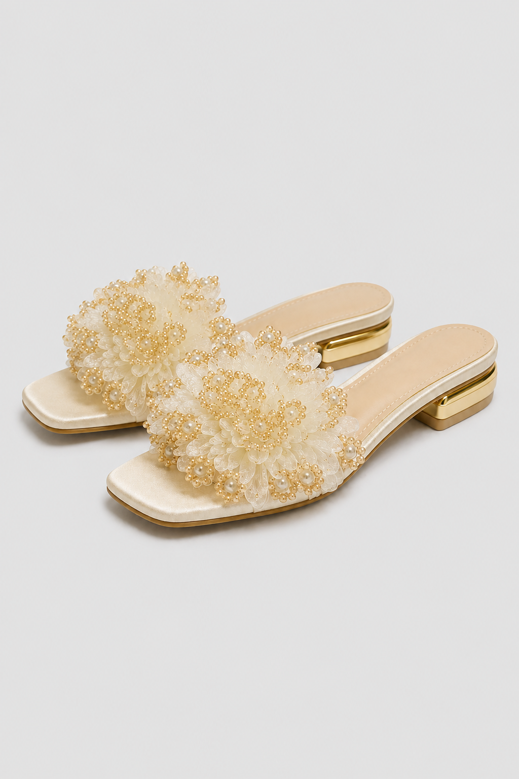 sandals : Flower Petal Pearl-Embellished Mules – Bridal & Gala Elegance in van Vandaliamo