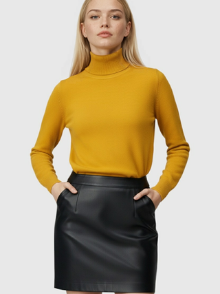 Yellow Fleece Lined Thermal Turtleneck Sweater