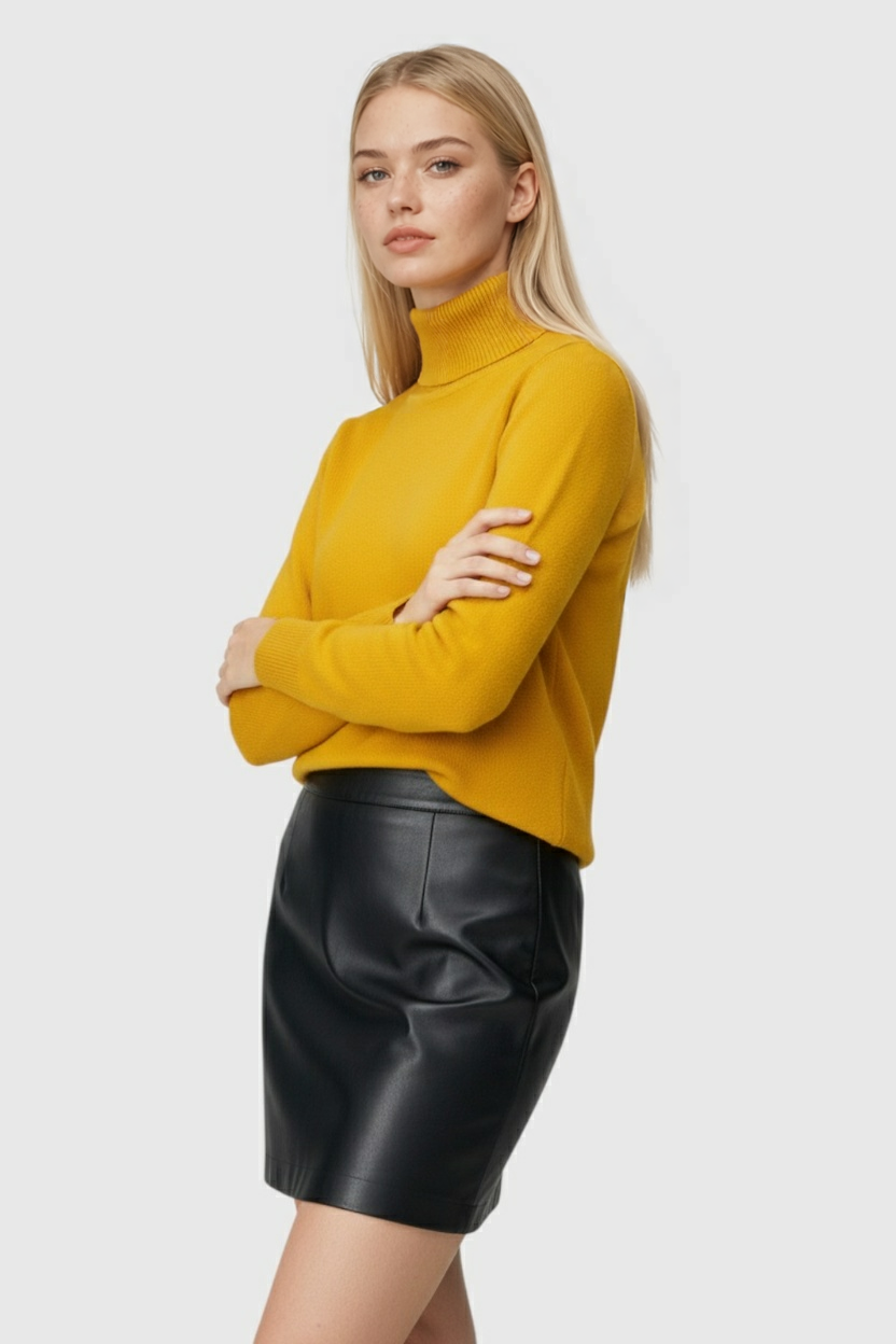 Women's Sweaters : Yellow Fleece Lined Thermal Turtleneck Sweater in van Vanda Liamo