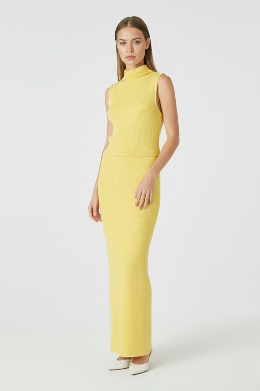 Women's Set : Women's Yellow Knit Skirt & Top Set - High-Quality in van Vanda Liamo