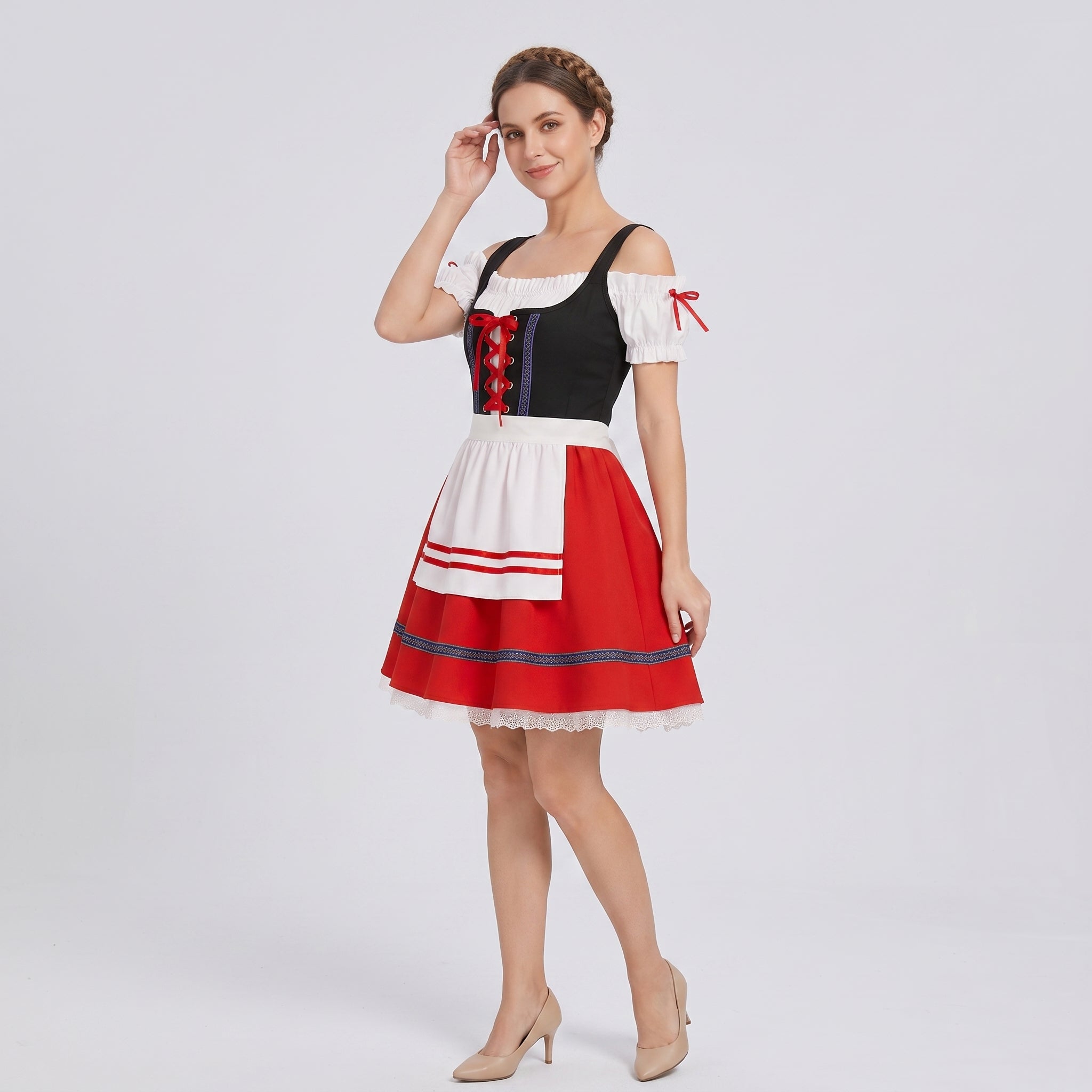 Gifts – Seasonal – Oktoberfest : Dirndl Jurk Dames Rood Kant voor Oktoberfest Feesten in