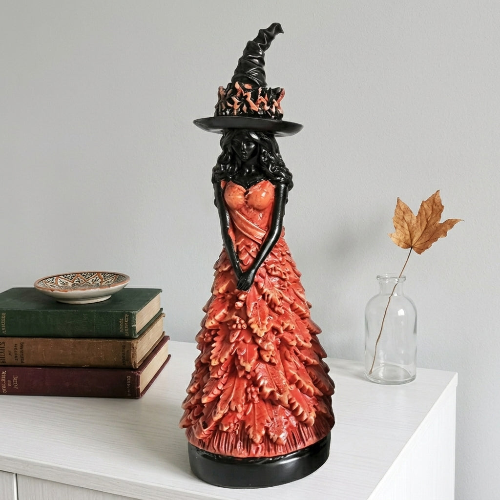 Gothic Witch Figurine with Autumn Details - Resin 25cm