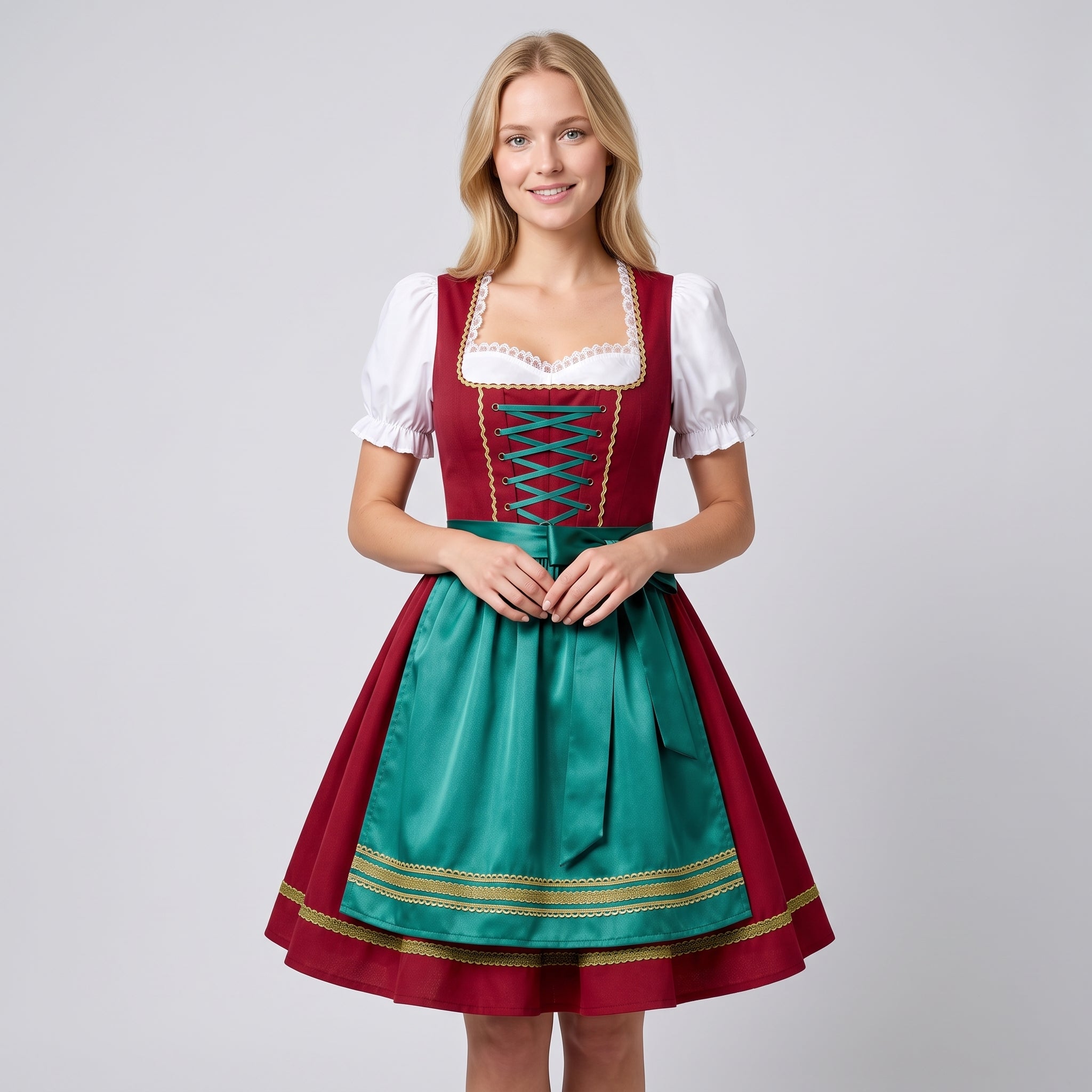 Women's Bavarian Dirndl Dress - Classic Folk Style, Apron