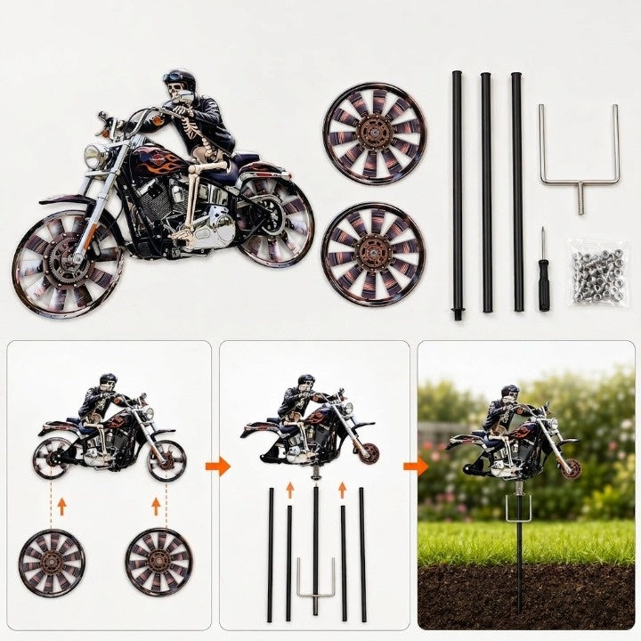 Skull Rider Motorcycle Garden Wind Spinner