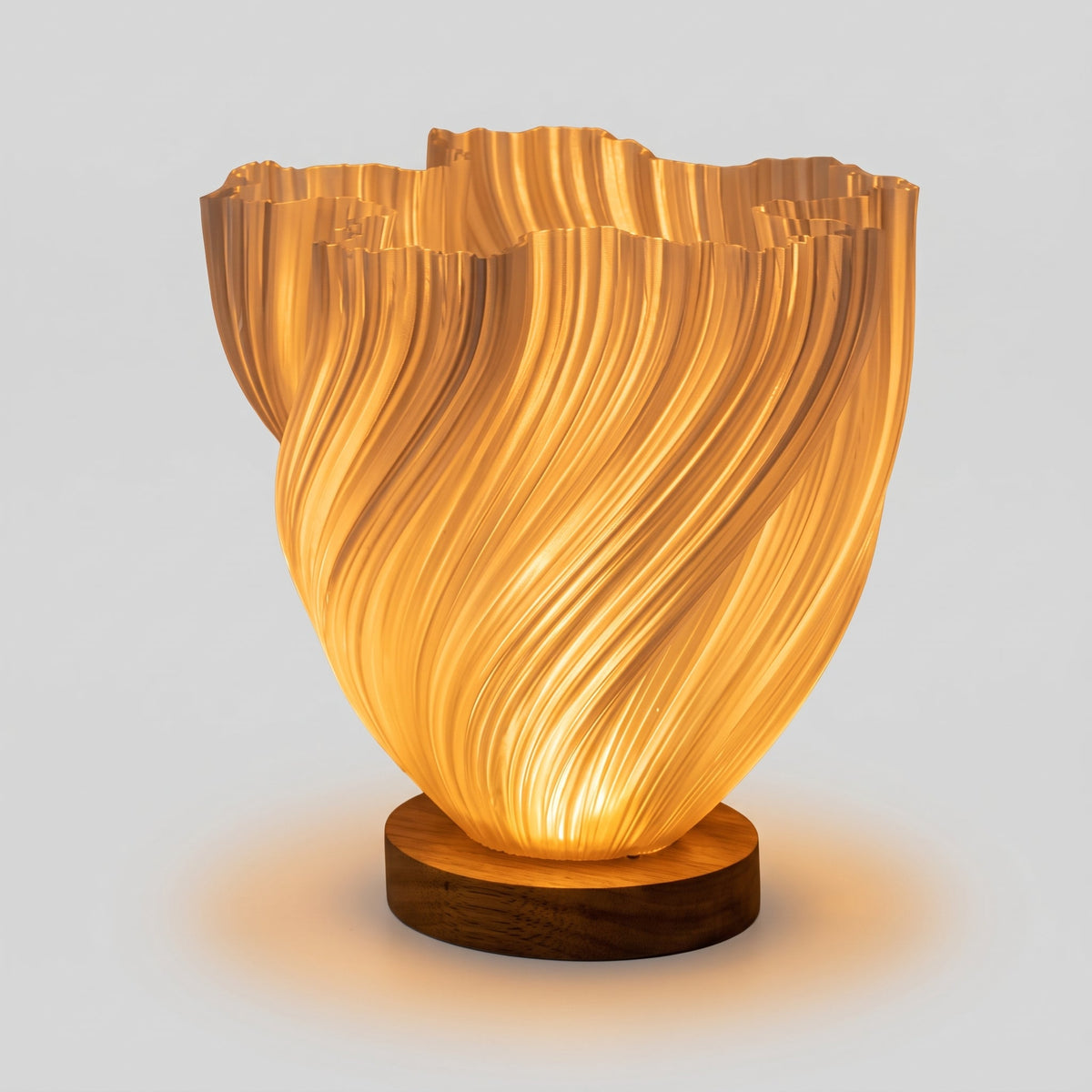 Organic Swirl Table Lamp – Sculptural Wood Base Ambient Light