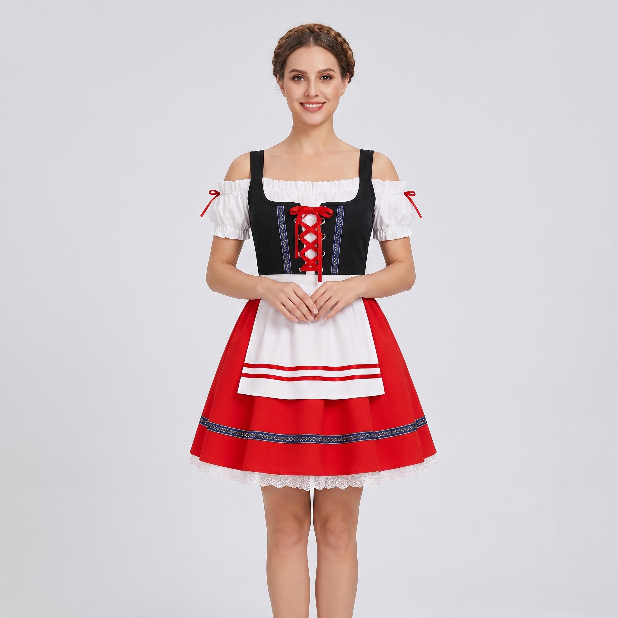 Gifts – Seasonal – Oktoberfest : Dirndl Jurk Dames Rood Kant voor Oktoberfest Feesten in