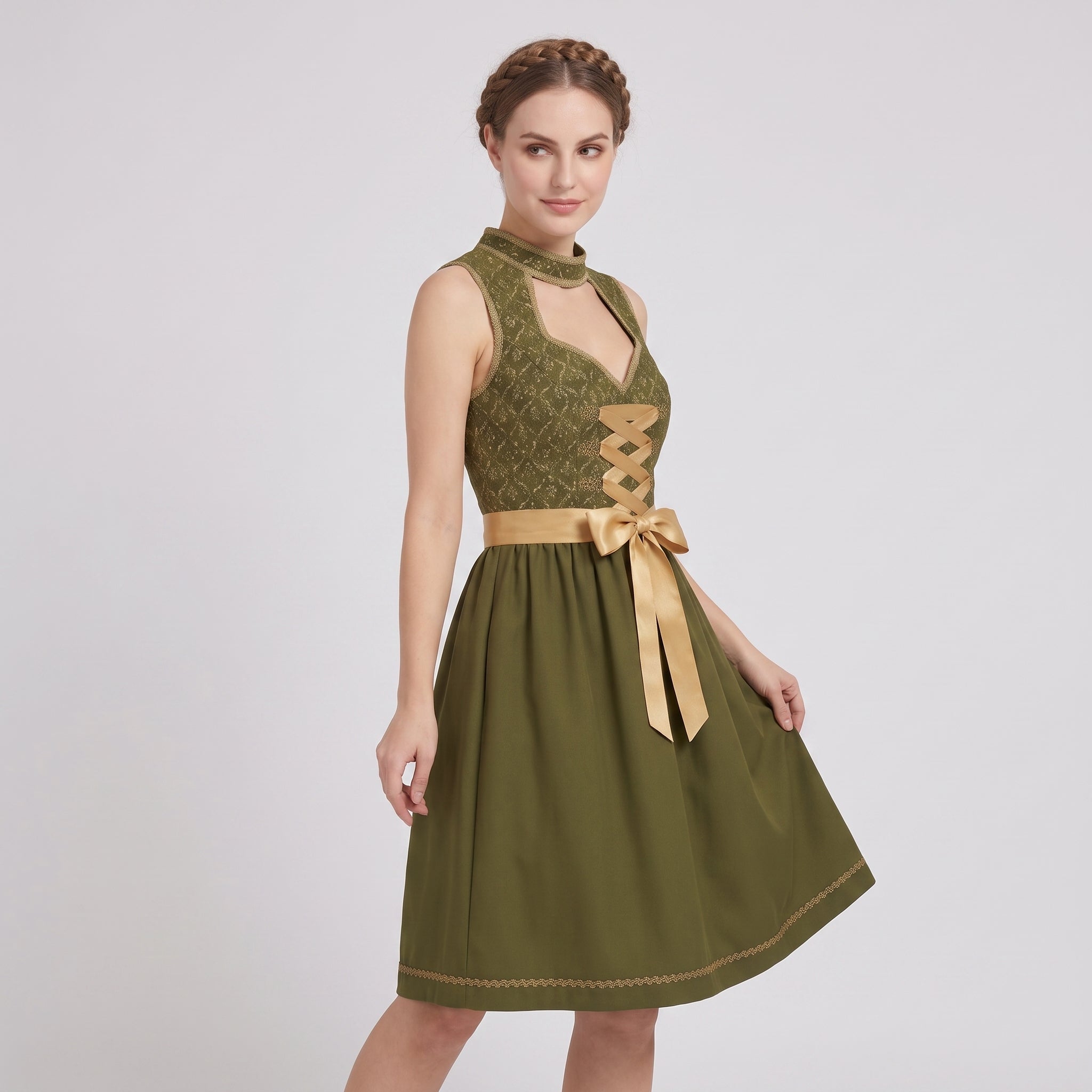 Gifts – Seasonal – Oktoberfest : Dames Dirndl Groen Beiers met Schort en Rijgdetail in