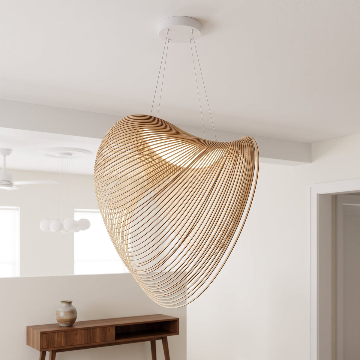 Scandinavian Oak Rope Pendant Lamp – Modern Minimalist Ceiling Light