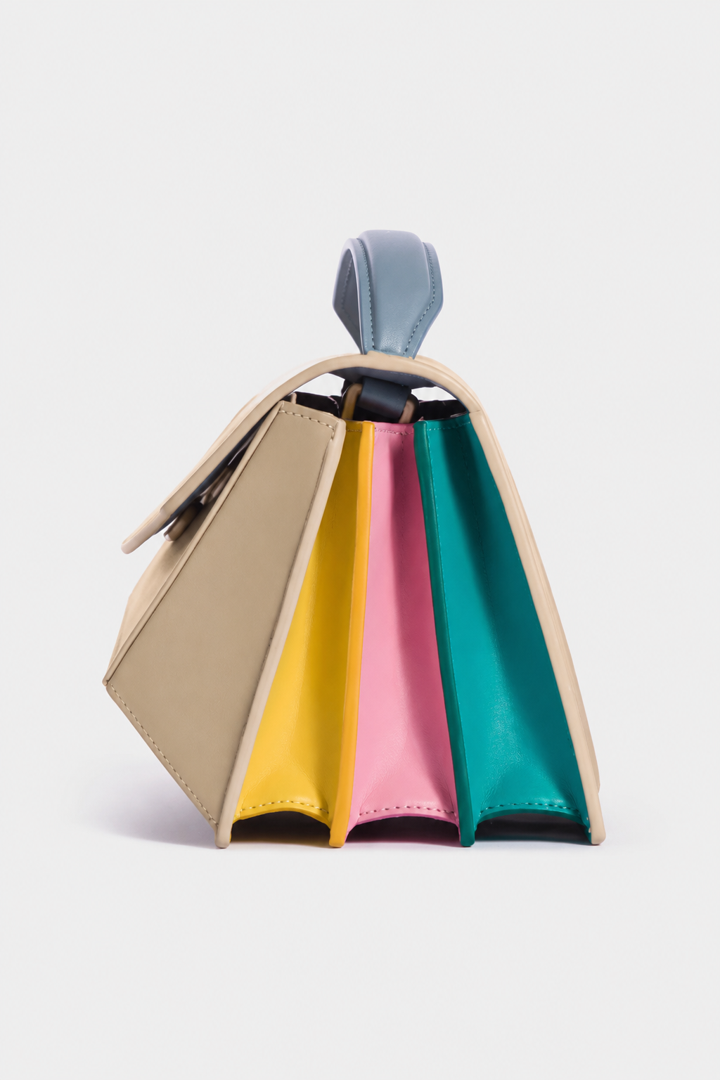 Geometric Accordion Mini Shoulder Bag – Structured Multi-Tonal Silhouette with Asymmetrical Flap