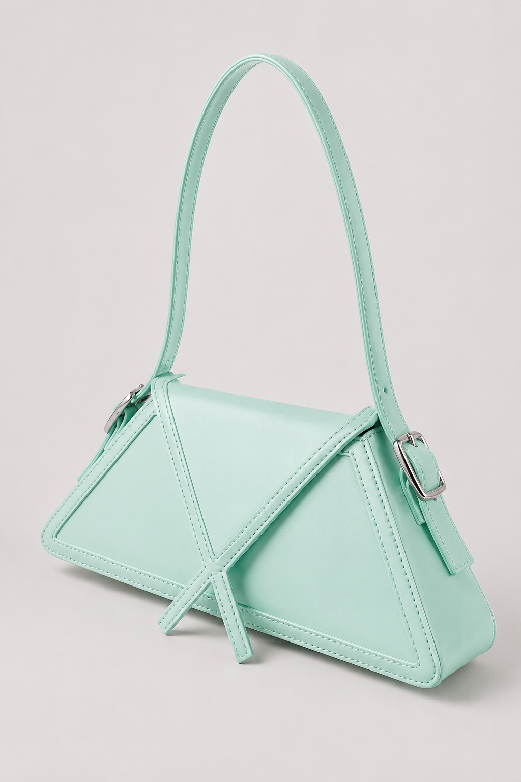 Geometric Triangular Mini Bag – Sleek Matte Silhouette with Adjustable Buckled Strap