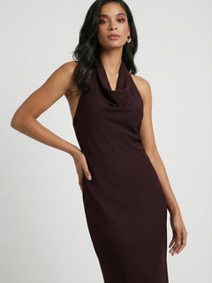Women's Brown Backless Midi Summer Dress - Flowy & Lightweight