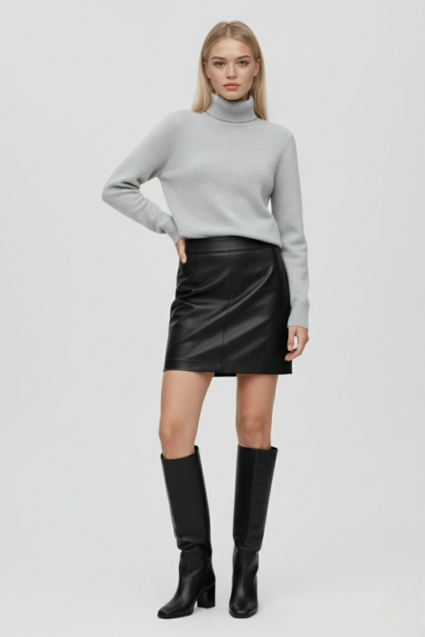 Women's Sweaters : Gray Fleece Lined Thermal Turtleneck Sweater in van Vanda Liamo