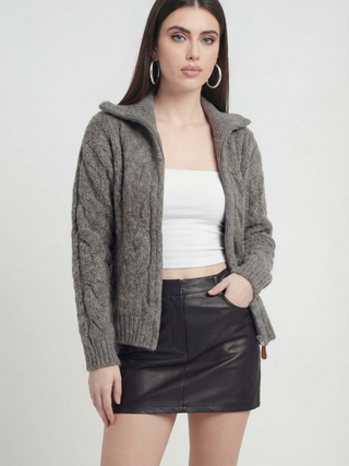 Women's Gray Cardigan with Zipper