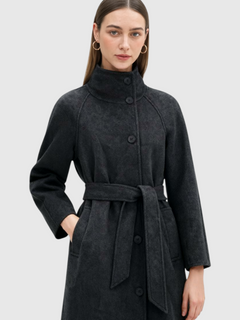 Gray Long Women's Winter Coat with Stand Collar