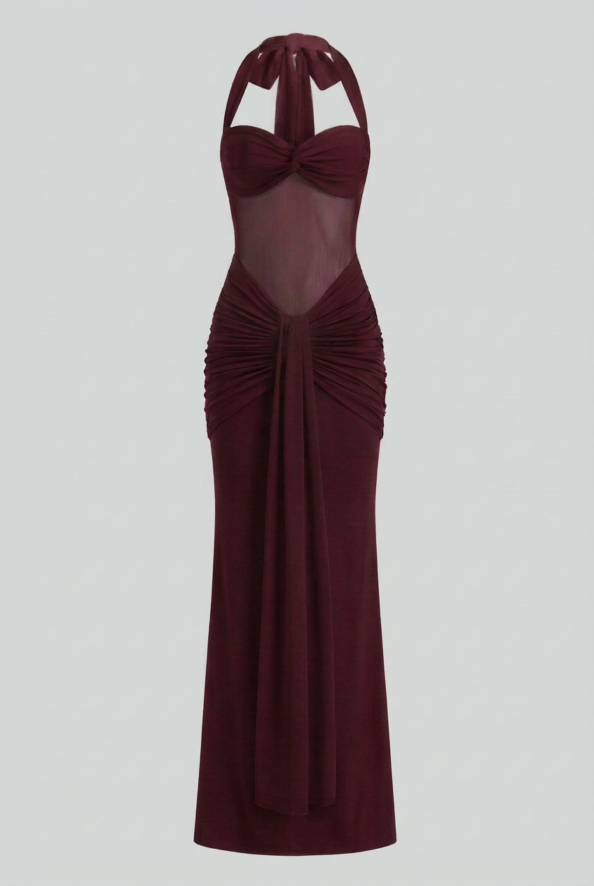 Maxi Dresses : Halter Maxi Dress for Women - Wine Red, Contoured Fit, Perfect for Evening Parties in Wine Red van Vanda Liamo